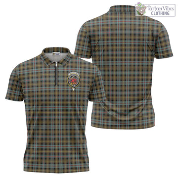 Farquharson Weathered Tartan Zipper Polo Shirt with Family Crest