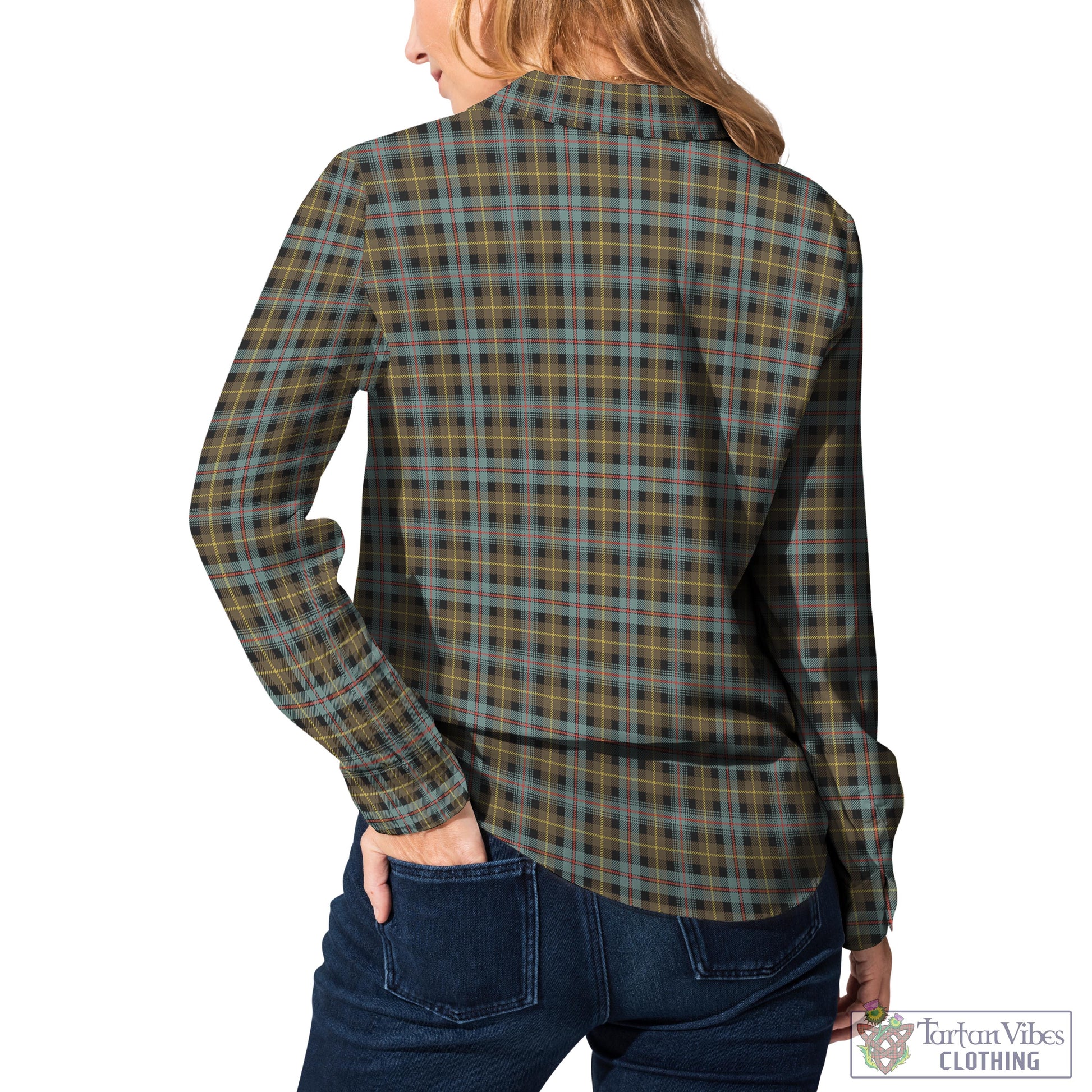 Tartan Vibes Clothing Farquharson Weathered Tartan Womens Casual Shirt with Family Crest