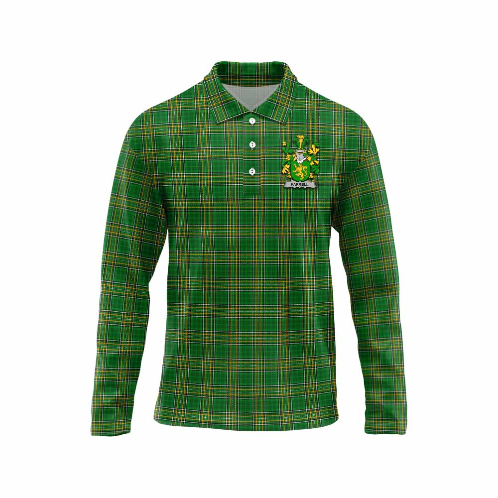 Tartan Vibes Clothing Farrell Irish Clan Tartan Long Sleeve Polo Shirt with Coat of Arms