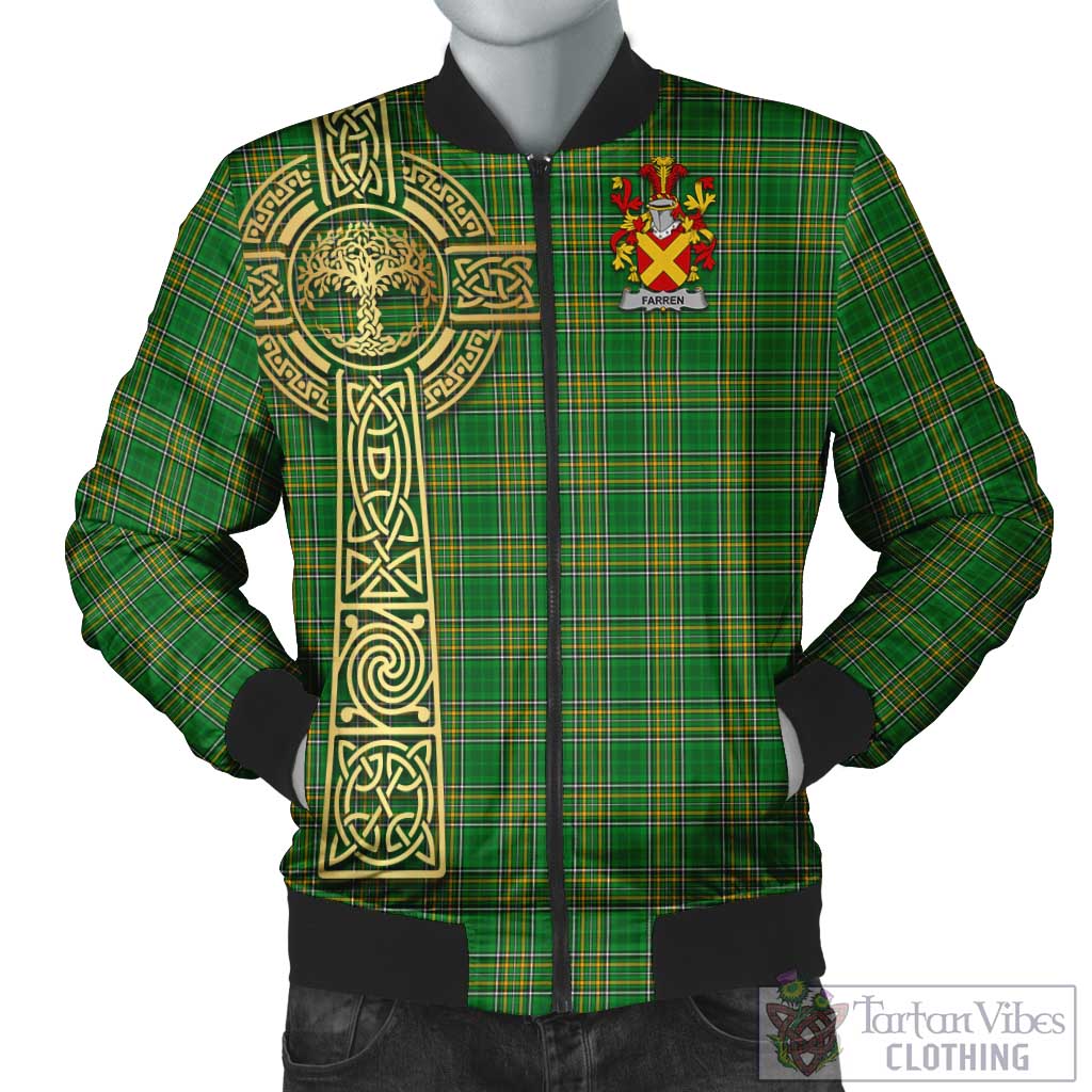Tartan Vibes Clothing Farren Irish Clan Tartan Bomber Jacket with Coat of Arms Celtic Tree of Life Style