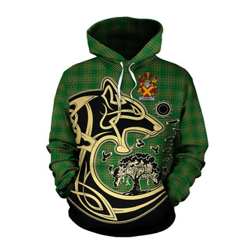 Farren Irish Tartan Cotton Hoodie with Coat of Arms Celtic Wolf Style