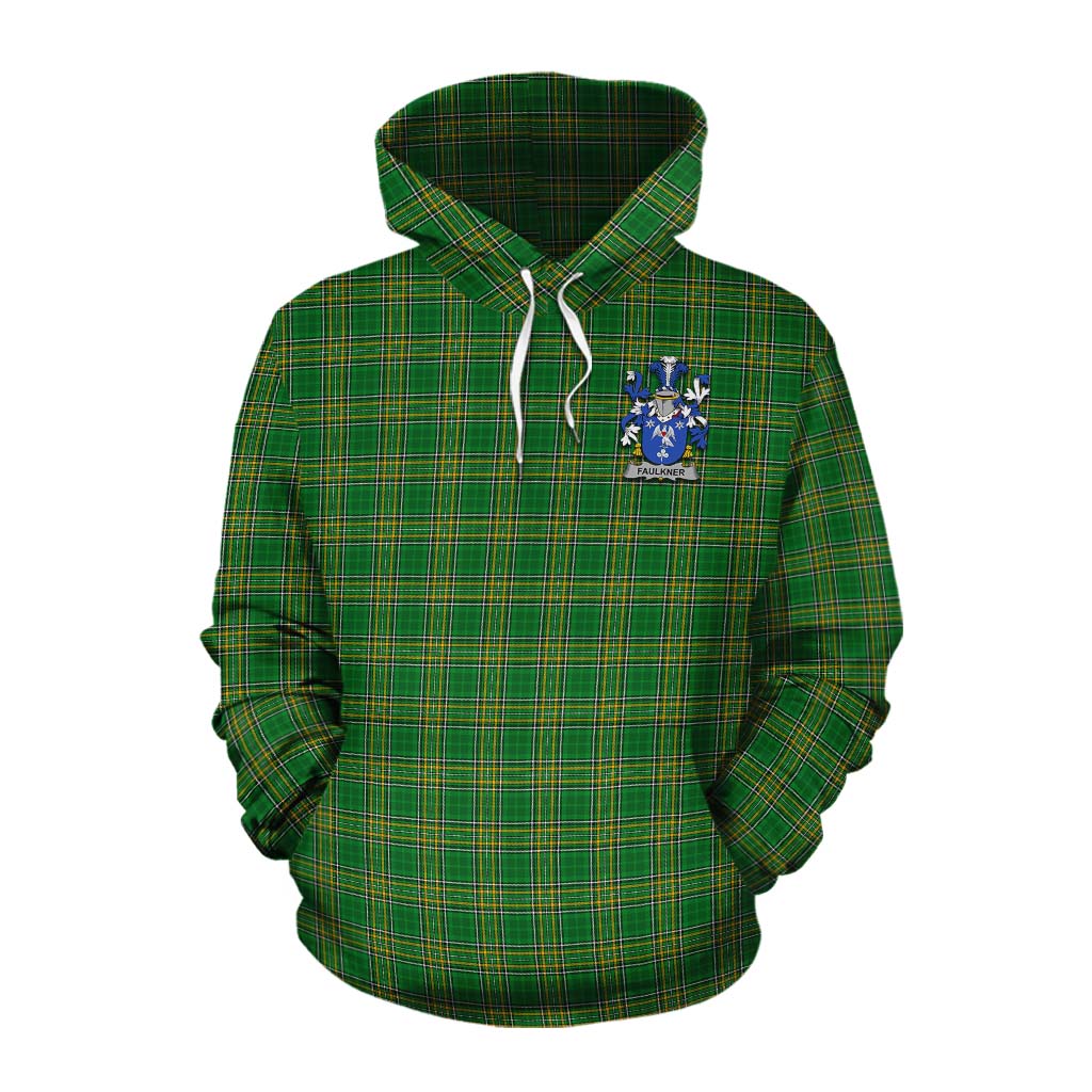Tartan Vibes Clothing Faulkner Irish Clan Tartan Cotton Hoodie with Coat of Arms