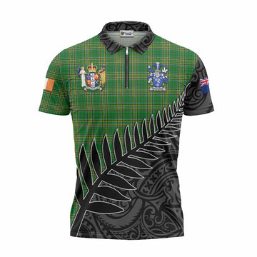 Faulkner Irish Clan Tartan Zipper Polo Shirt with Coat of Arms New Zealand Silver Fern Half Style Unisex - Tartan Vibes Clothing