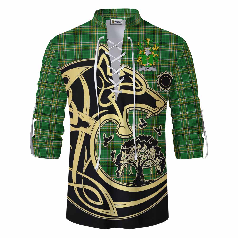 Tartan Vibes Clothing Fay Irish Tartan Ghillie Kilt Shirt with Coat of Arms Celtic Wolf Style