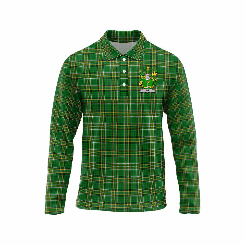 Tartan Vibes Clothing Fay Irish Clan Tartan Long Sleeve Polo Shirt with Coat of Arms