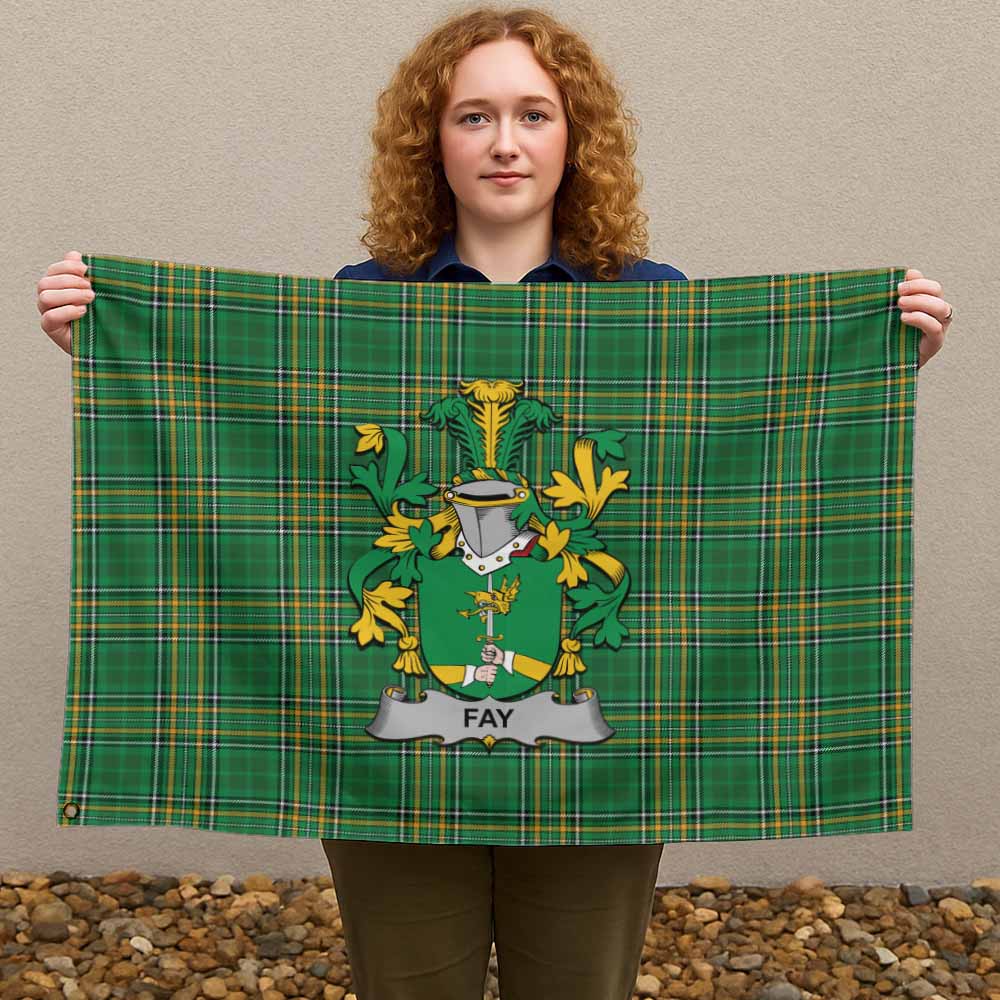 Tartan Vibes Clothing Fay Irish Clan Tartan House Flag with Coat of Arms