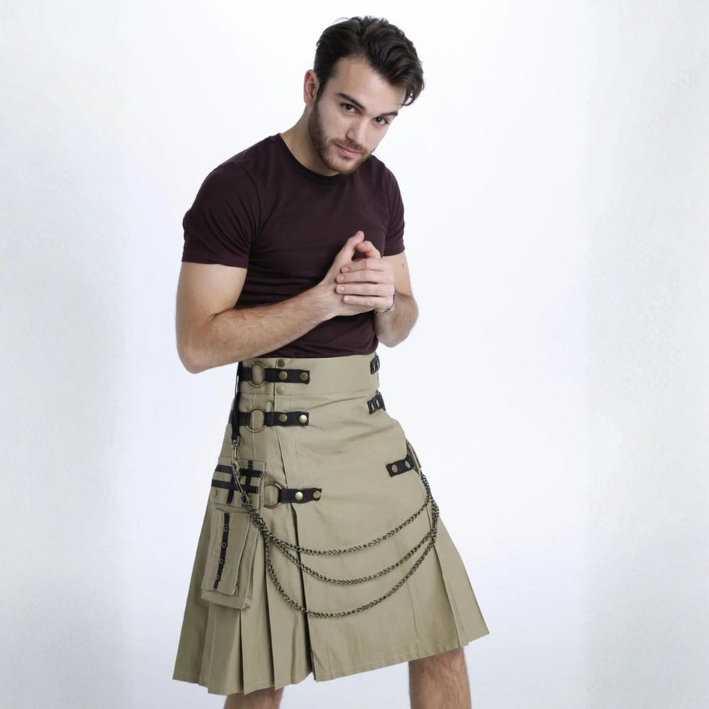 modern utility kilt with straps chains and pockets casual mens kilt fashion