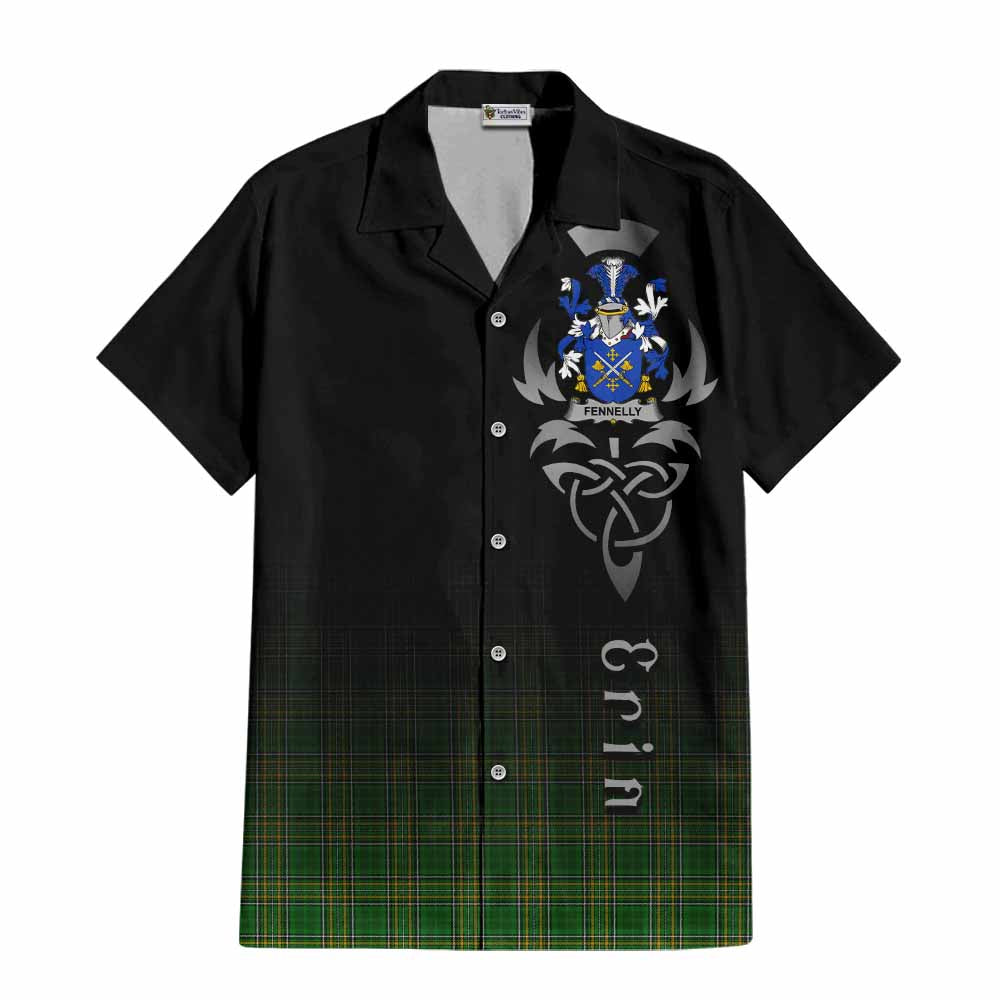 Tartan Vibes Clothing Fennelly Irish Clan Short Sleeve Button Shirt with Coat of Arms Erin Go Bragh Celtic Inspired
