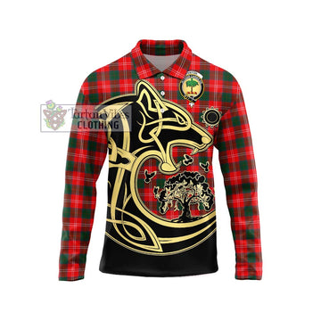 Fenton Tartan Long Sleeve Polo Shirt with Family Crest Celtic Wolf Style Unisex - Tartan Vibes Clothing