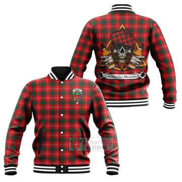 Fenton Tartan Baseball Jacket with Family Crest and Bearded Skull Holding Bottles of Whiskey Unisex - Tartan Vibes Clothing
