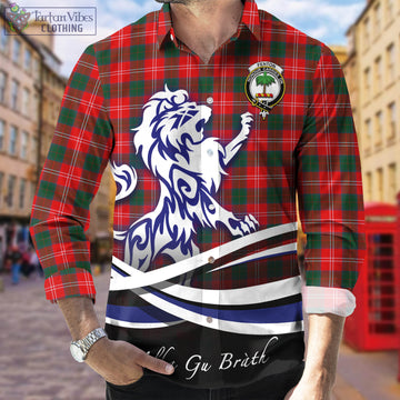 Fenton Tartan Long Sleeve Button Up Shirt with Alba Gu Brath Regal Lion Emblem Men's Shirt - Tartan Vibes Clothing
