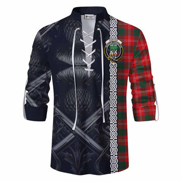 Fenton Tartan Ghillie Kilt Shirt with Family Crest Cross Sword Thistle Celtic Vibes Men - Tartan Vibes Clothing