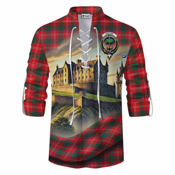 Fenton Tartan Family Crest Ghillie Kilt Shirt with Scottish Ancient Castle Style Men - Tartan Vibes Clothing