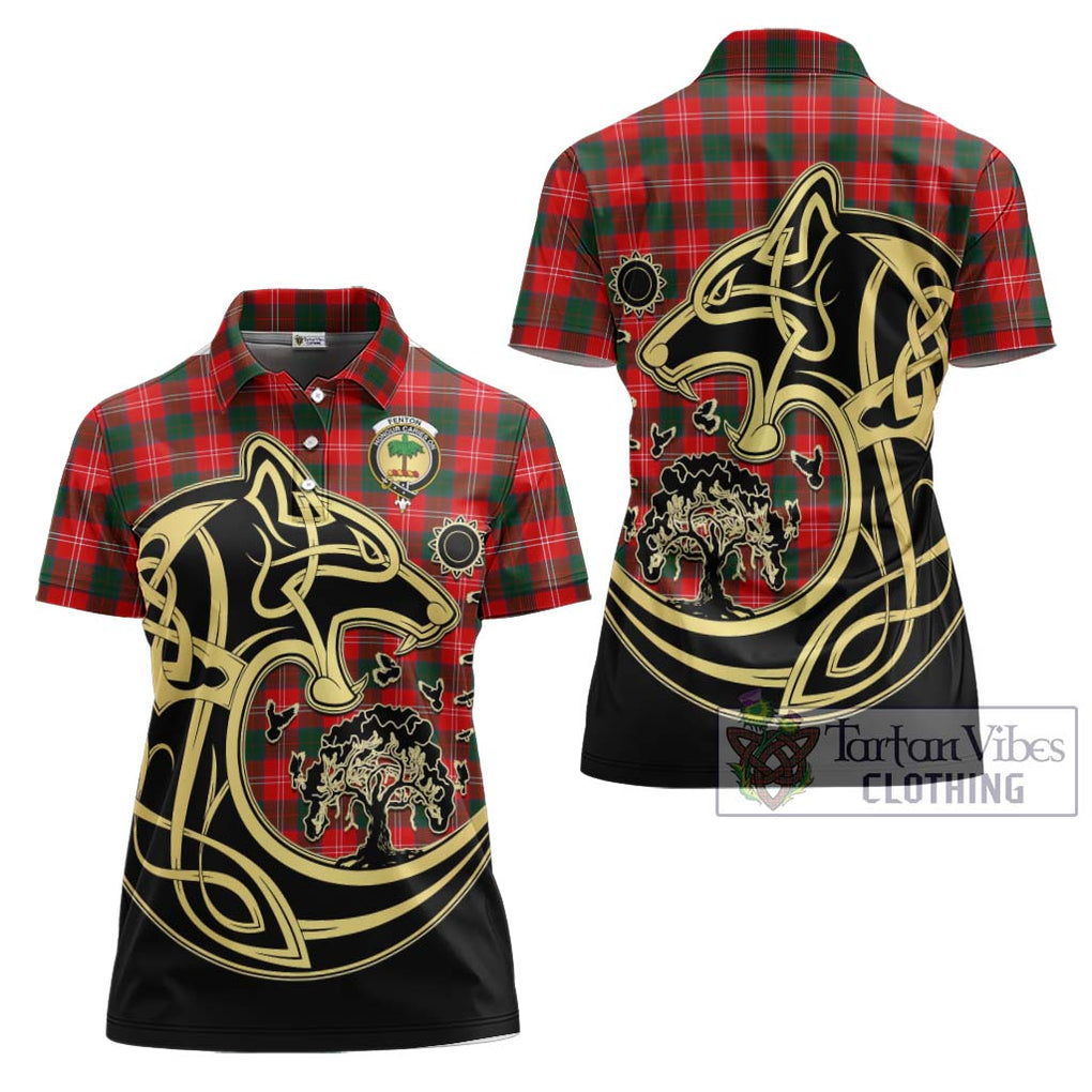 Fenton Tartan Women's Polo Shirt with Family Crest Celtic Wolf Style Women - Tartan Vibes Clothing