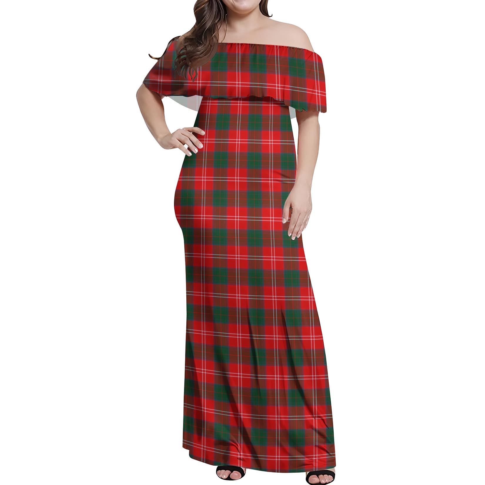 Fenton Tartan Off Shoulder Long Dress Women's Dress - Tartan Vibes Clothing