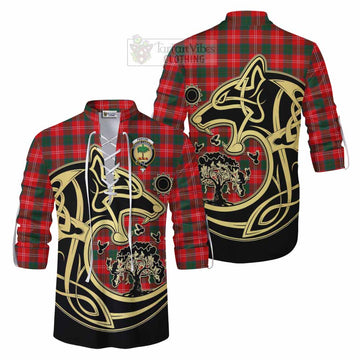 Fenton Tartan Ghillie Kilt Shirt with Family Crest Celtic Wolf Style Men - Tartan Vibes Clothing