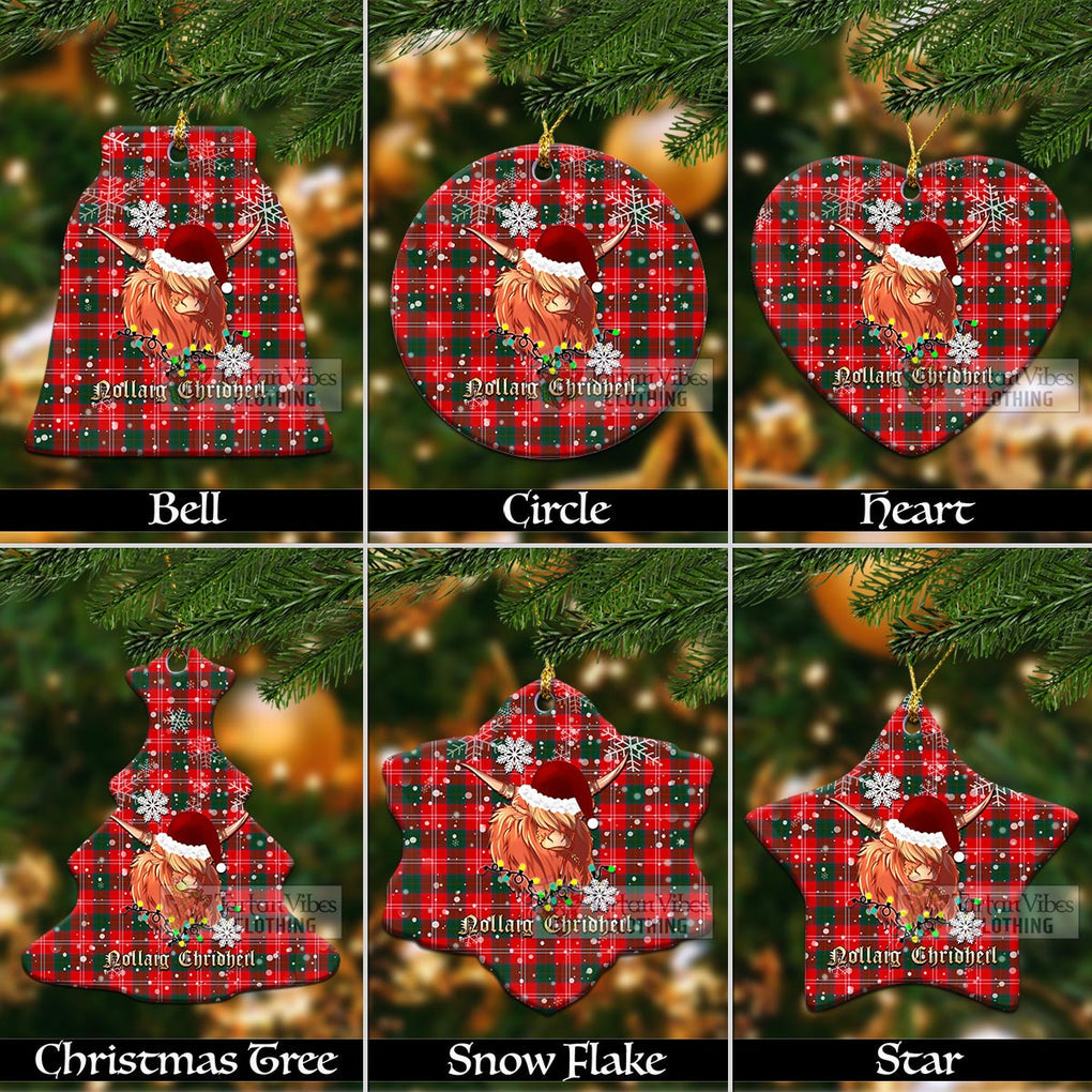 Fenton Tartan Christmas Ceramic Ornaments with Twinkle Highland Cattle Ceramic - Tartan Vibes Clothing