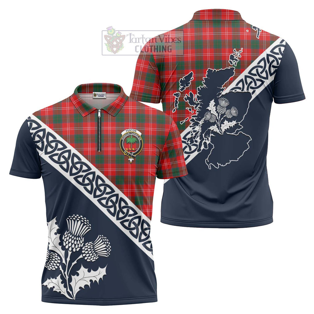 Fenton Tartan Zipper Polo Shirt Featuring Thistle and Scotland Map Unisex - Tartanvibesclothing Store