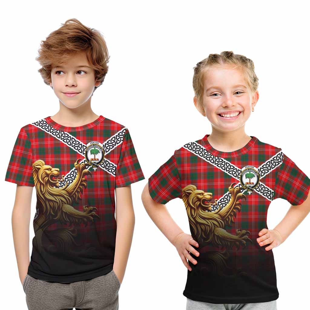 Fenton Crest Tartan Kid T-Shirt with Golden Lion Emblem Celtic Style Youth XL Size14 - Tartan Vibes Clothing
