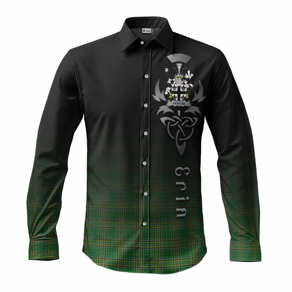 Tartan Vibes Clothing Fenton Irish Clan Long Sleeve Button Shirt with Coat of Arms Erin Go Bragh Celtic Inspired