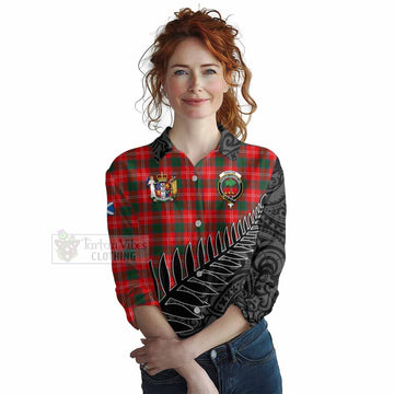Fenton Crest Tartan Women's Casual Shirt with New Zealand Silver Fern Half Style Female - Tartan Vibes Clothing