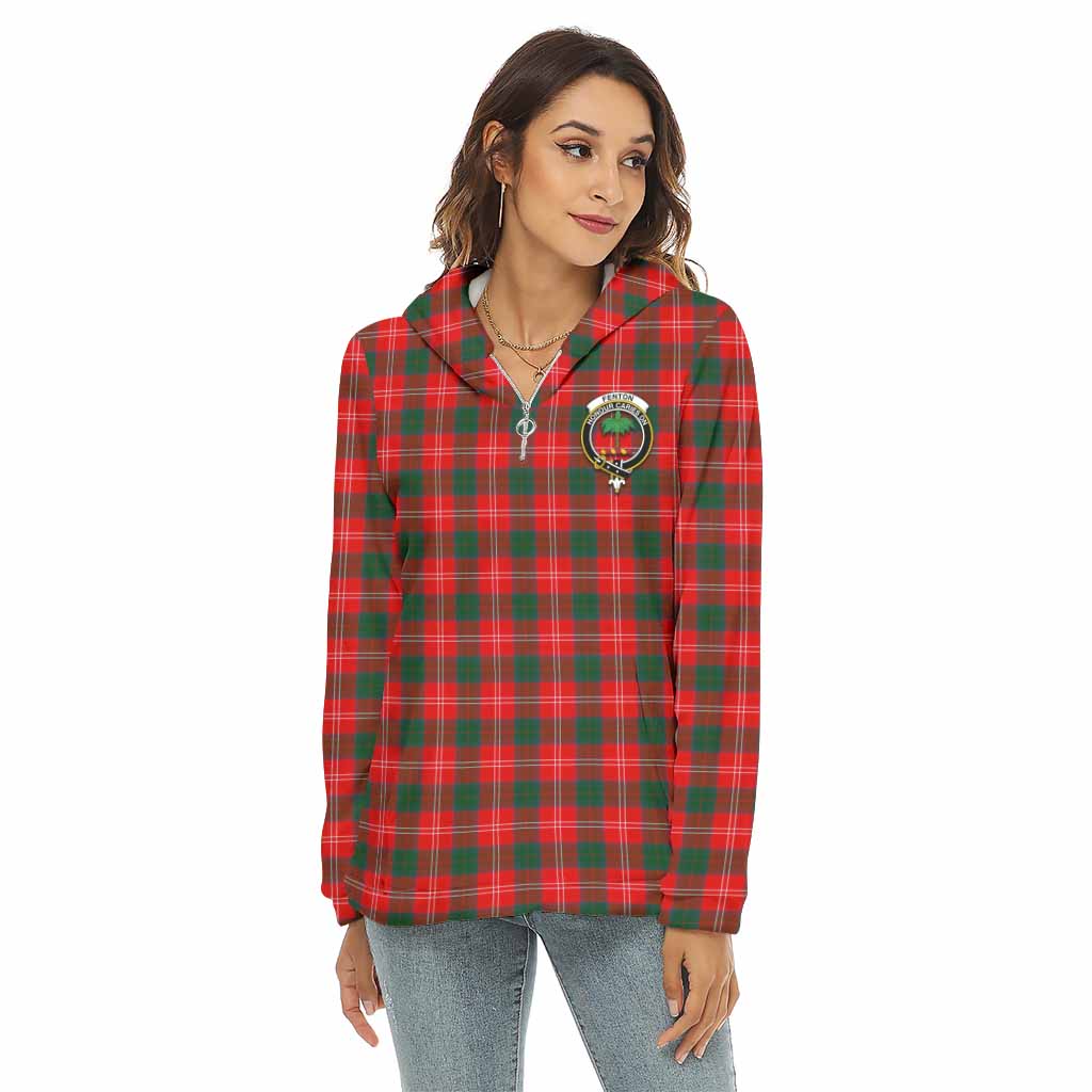 Fenton Tartan Women's Borg Fleece Hoodie with Half Zip with Family Crest Female - Tartan Vibes Clothing