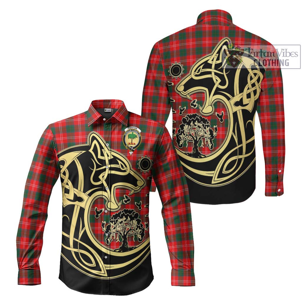 Fenton Tartan Long Sleeve Button Shirt with Family Crest Celtic Wolf Style Men's Shirt S - Tartan Vibes Clothing
