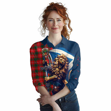 Fenton Tartan Family Crest Women's Casual Shirt with Scottish Majestic Lion Female - Tartan Vibes Clothing
