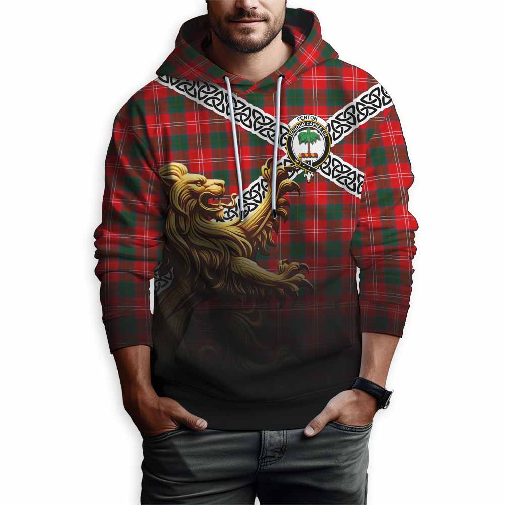 Fenton Crest Tartan Hoodie with Golden Lion Emblem Celtic Style Pullover Hoodie - Tartan Vibes Clothing