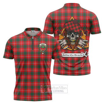 Fenton Tartan Zipper Polo Shirt with Family Crest and Bearded Skull Holding Bottles of Whiskey Unisex - Tartan Vibes Clothing