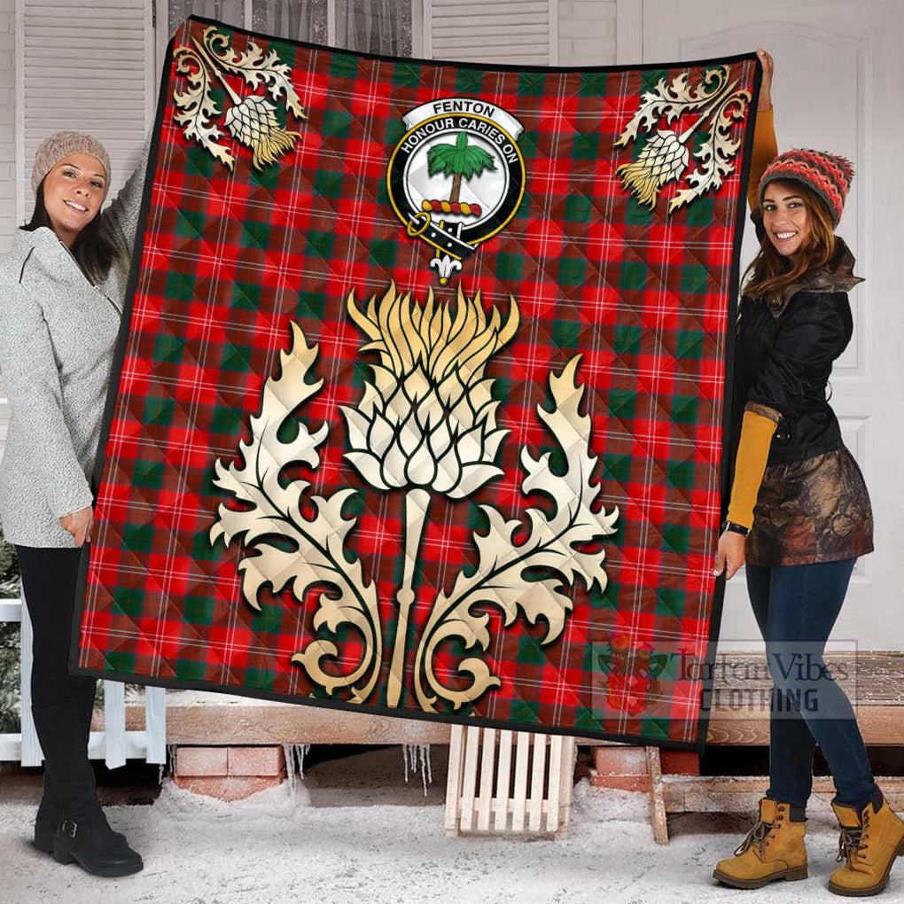 Tartan Vibes Clothing Fenton Tartan Quilt with Family Crest and Golden Thistle Style