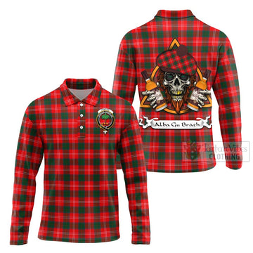 Fenton Tartan Long Sleeve Polo Shirt with Family Crest and Bearded Skull Holding Bottles of Whiskey Unisex - Tartan Vibes Clothing