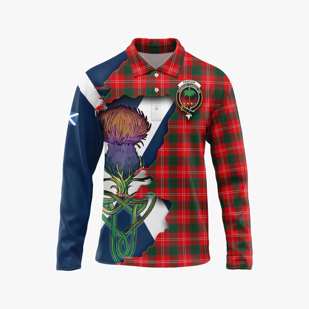 Tartan Vibes Clothing Fenton Tartan Family Crest Long Sleeve Polo Shirt Scottish Thistle Celtic Inspired