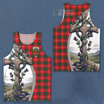 Fenton Tartan Men's Tank Top with Family Crest and St. Andrew's Cross Accented by Thistle Vines Men - Tartan Vibes Clothing