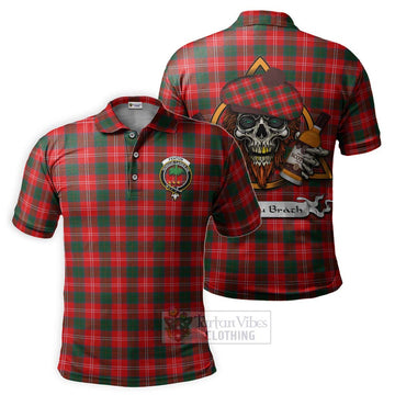 Fenton Tartan Polo Shirt with Family Crest and Bearded Skull Holding Bottles of Whiskey Kid - Tartan Vibes Clothing
