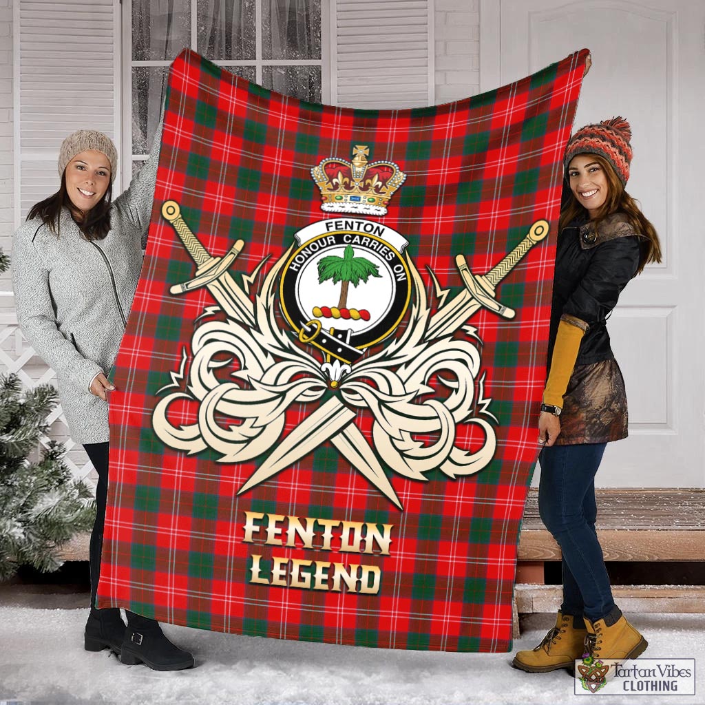 Tartan Vibes Clothing Fenton Tartan Blanket with Clan Crest and the Golden Sword of Courageous Legacy