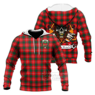 Fenton Tartan Knitted Hoodie with Family Crest and Bearded Skull Holding Bottles of Whiskey Unisex Knitted Pullover Hoodie - Tartan Vibes Clothing