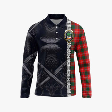 Fenton Tartan Long Sleeve Polo Shirt with Family Crest Cross Sword Thistle Celtic Vibes Unisex - Tartan Vibes Clothing