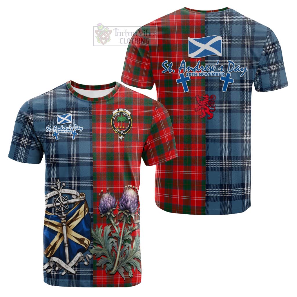 Fenton Tartan Cotton T-shirt Happy St. Andrew's Day Half Tartan Style Kid's Shirt - Tartan Vibes Clothing