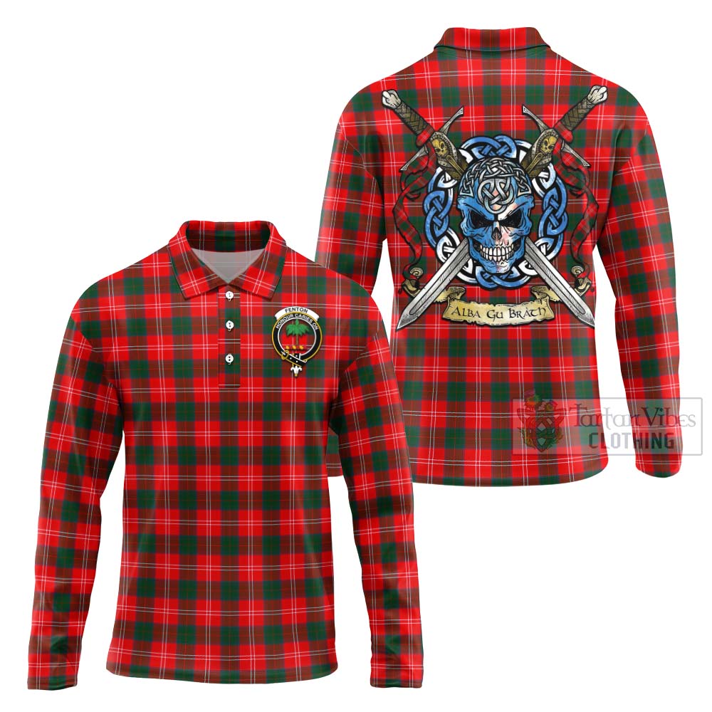 Fenton Tartan Long Sleeve Polo Shirt with Family Crest Celtic Skull Style Unisex - Tartan Vibes Clothing