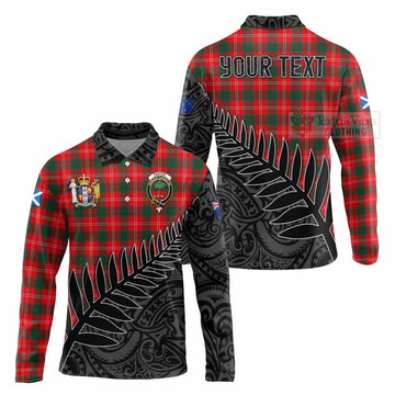 Tartan Vibes Clothing Fenton Crest Tartan Long Sleeve Polo Shirt with New Zealand Silver Fern Half Style