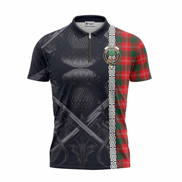 Fenton Tartan Zipper Polo Shirt with Family Crest Cross Sword Thistle Celtic Vibes Unisex - Tartan Vibes Clothing