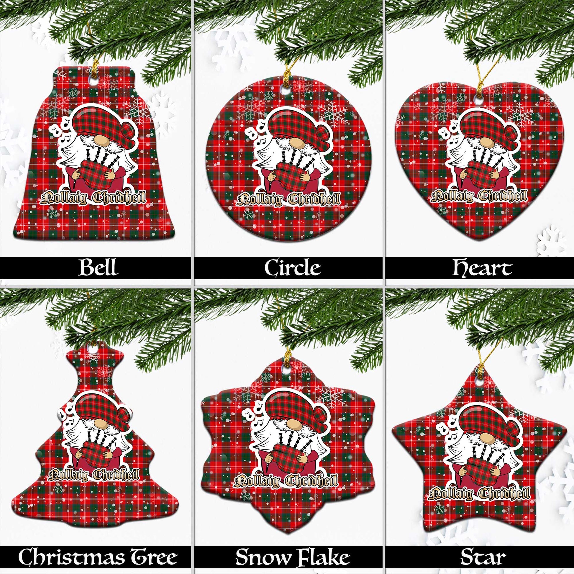 Fenton Tartan Christmas Ceramic Ornaments with Scottish Gnome Playing Bagpipes Ceramic - Tartan Vibes Clothing