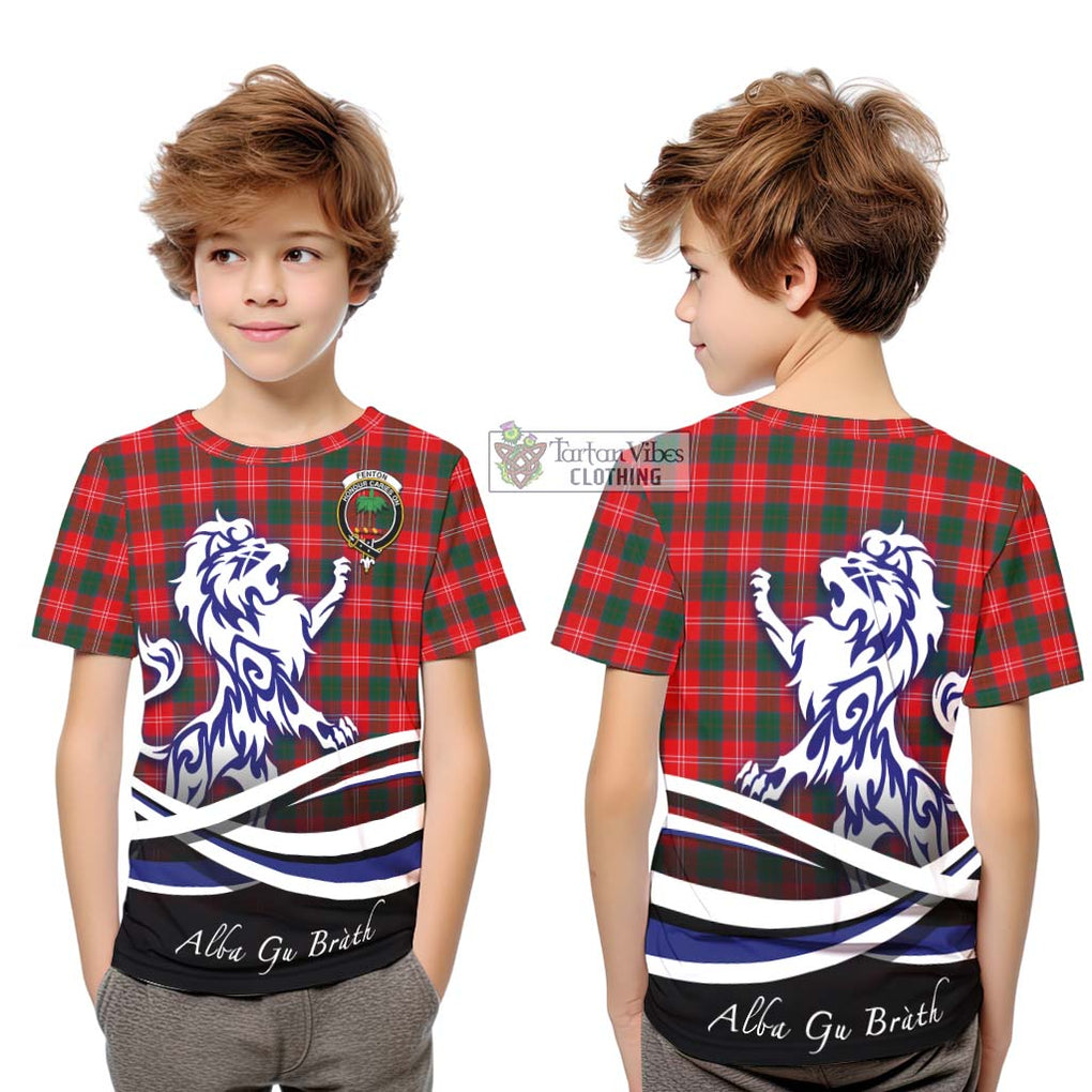 Fenton Tartan Kid T-Shirt with Alba Gu Brath Regal Lion Emblem Youth XL Size14 - Tartan Vibes Clothing