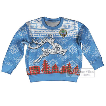 Tartan Vibes Clothing Fenton Clan Christmas Kid Ugly Sweater with Tartan and Celtic Raindeer Style