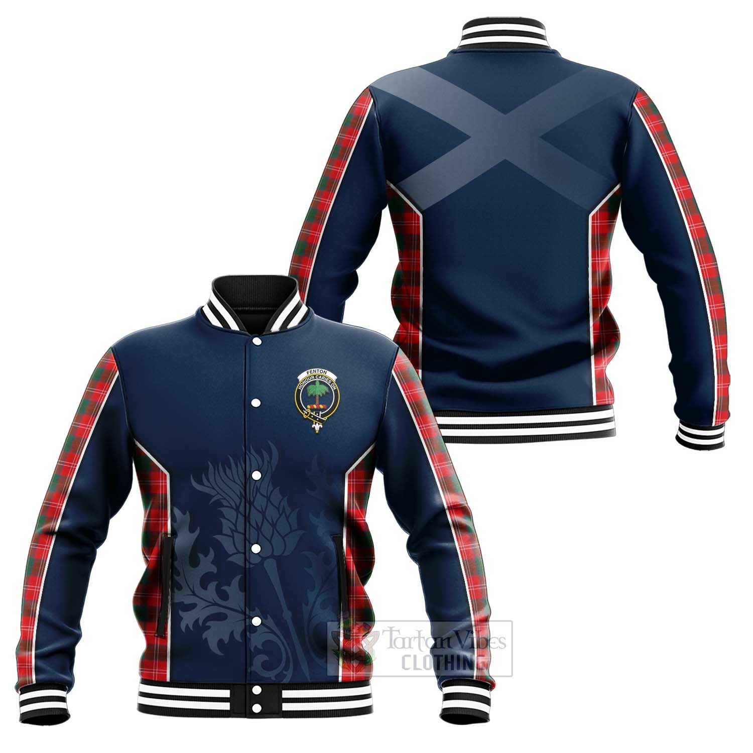 Fenton Tartan Baseball Jacket with Family Crest and Scottish Thistle Vibes Sport Style Unisex - Tartan Vibes Clothing