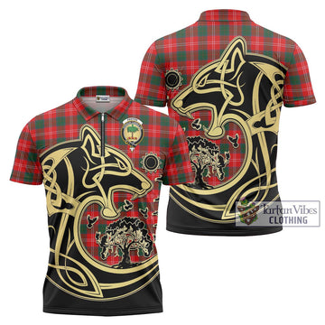 Fenton Tartan Zipper Polo Shirt with Family Crest Celtic Wolf Style Unisex - Tartan Vibes Clothing