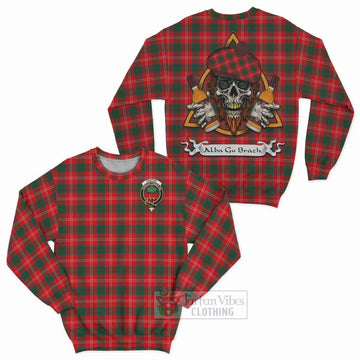 Fenton Tartan Sweatshirt with Family Crest and Bearded Skull Holding Bottles of Whiskey Unisex - Tartan Vibes Clothing