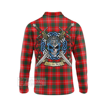 Fenton Tartan Long Sleeve Polo Shirt with Family Crest Celtic Skull Style - Tartan Vibes Clothing