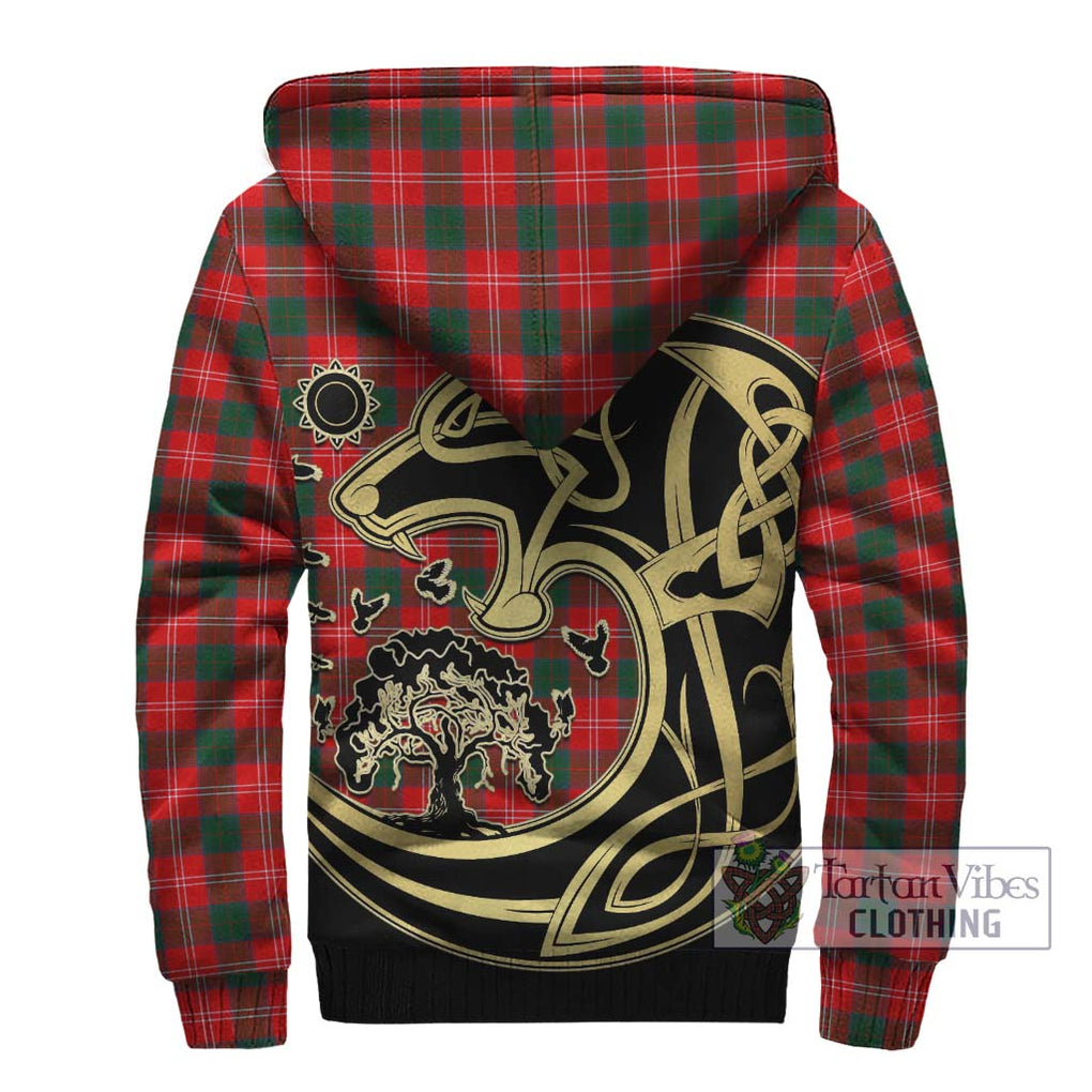 Fenton Tartan Sherpa Hoodie with Family Crest Celtic Wolf Style - Tartan Vibes Clothing